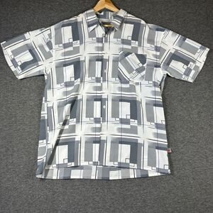 Vintage PJ Mark Button Up Shirt Mens XL Extra Large White Gray Short Sleeve Club